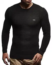 Herren dünner Strick-Pullover Rundhals-Ausschnitt Slim Fit Winter Sommer Moderner Männer Winterpullover Wollpullover Langarm Crew Neck Feinstrick LN1545 Schwarz Medium