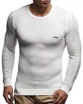 Leif Nelson Herren Strick-Pullover Rundhals Slim Fit LN1545 Ecru (LN1545)