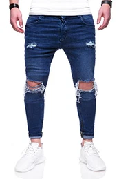 Rello & Rees Herren Destroyed Jeans Hose JN-3299 [Dunkelblau, W32/L32]