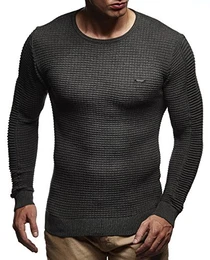 Herren dünner Strick-Pullover Rundhals-Ausschnitt Slim Fit Winter Sommer Moderner Männer Winterpullover Wollpullover Langarm Crew Neck Feinstrick LN1545 Anthrazit Large
