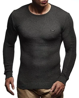Leif Nelson Herren Strick-Pullover Rundhals Slim Fit LN1545 Anthrazit