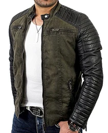 Red Bridge Jacke Herren Biker Kunstleder Lederjacke Jacket mit gesteppten Bereichen M Khaki
