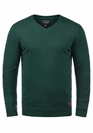 Lasse Herren Strickpullover Feinstrick Pullover Mit V-Ausschnitt Und Melierung, Größe:M, Farbe:Pine Green (77023)