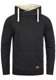 Sales Teddy Herren Kapuzenpullover Hoodie Sweatshirt Mit Teddy-Futter Und Crossover-Kragen Meliert, Größe:M, Farbe:Black Teddy (75123)