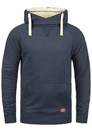 Sales Teddy Herren Kapuzenpullover Hoodie Sweatshirt Mit Teddy-Futter Und Crossover-Kragen Meliert, Größe:M, Farbe:Navy Teddy (74653)