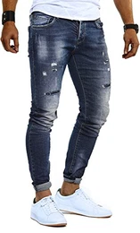 Herren Jeans Hose Slim Fit Denim Blaue graue Lange Jeanshose für Männer Coole Jungen weiße Stretch Freizeithose Schwarze Cargo Chino Sommer Winter Basic LN9910 Blau W29/L32