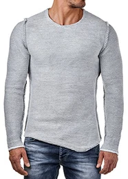 EightyFive Herren Strick Pullover Slim Fit Rundhals Meliert Schwarz Weiß EF15031, Größe:L, Farbe:Weiß
