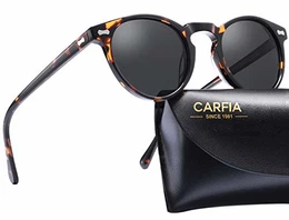 Polarisierte Sonnenbrille Herren Männer Fahrenbrille Runden Rahmen mit Lederetui