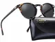 CARFIA Polarisierte Sonnenbrille Herren Männer Fahrenbrille Runden Rahmen mit Lederetui