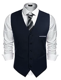 Anzugweste für Herren V-Ausschnitt Slim fit Modern HerrenWeste Einfarbig Formale Hochzeit Party Elegant Weste Navy M