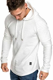 Oversize Vintage Herren Pullover Biker-Style Kapuzenpullover Hoodie Sweatshirt 4022 Weiß S