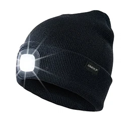 4 LED Stirnlampe Beanie Mütze, Winter warme Beanie Hut Hände frei beleuchtete Beanie Mütze (Schwarz)