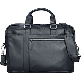 ''''Nico'''' Vintage Umhängetasche Leder Herren Damen 15,6 Zoll Laptoptasche groß Aktentasche Arbeit Büro Uni echtes Rindsleder, Farbe:schwarz