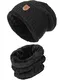 Indicode Herren Siracusa Winter-Set Mütze & Schal m. Fleecefutter (Teddyfleece)   Beanie Loop Strickmütze Strickschal Herrenmütze Herrenschal Wintermütze Winterschal f. Männer Black One Size