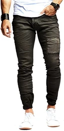 Herren Jeans Hose Slim Fit Denim Blaue graue Lange Jeanshose für Männer Coole Jungen weiße Stretch Freizeithose Schwarze Cargo Chino Sommer Winter Basic LN9950SC Schwarz W36/L32