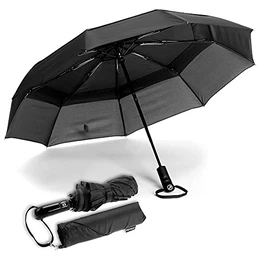Regenschirm sturmfest - winddichter Doppel Baldachin Taschenschirm und Schirm Umbrella - Teflonbeschichtung, ergonomischer Griff und Auf-Zu-Automatik für Damen und Herren mit Tragehülle