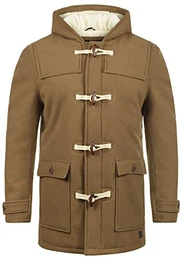 Indicode Columbia Herren Winter Mantel Dufflecoat Wollmantel Lange Winterjacke mit Kapuze und Teddy-Futter, Größe:L, Farbe:Camel (005)