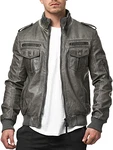 Indicode Herren Pawel Lederjacke aus Leder-Imitat mit Stehkragen Grau