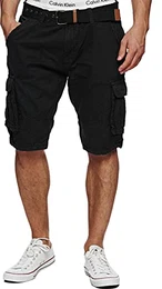 Herren Monroe Cargo Shorts m. 6 Taschen inkl. Gürtel aus 100% Baumwolle Kurze Hose Bermuda Sommer Herrenshorts Short Men Pants Cargohose kurz Sommerhose f. Männer Black XL