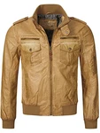 Indicode Herren Pawel Lederjacke aus Leder-Imitat mit Stehkragen Beige
