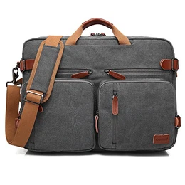 umwandelbar Rucksack Messenger Bag Umhängetasche Laptop Tasche Handtasche Business Aktentasche Multifunktions Reise Rucksack Passend für 17,3 Zoll Laptop/Männer/Frauen(Canvas Dunkel Grau)