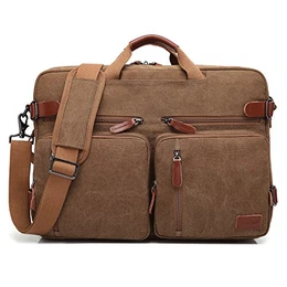 umwandelbar Rucksack Messenger Bag Umhängetasche Laptop Tasche Business Aktentasche Multifunktions Reise Rucksack Notebook Schultertasche für 17,3 Zoll Laptop/Männer/Frauen(Canvas Coffee)