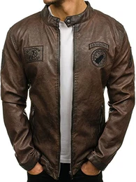 BOLF Herren Kunstlederjacke mit aufregendem Kragen Casual Style mit Reißverschluss Nature 4947 Braun M [4D4]