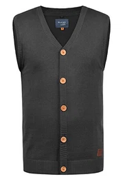 Blend BHLennardo Herren Pullunder Strickweste Feinstrick Weste mit V-Ausschnitt Holz-Knopfleiste ärmellos Baumwollmischung Regular fit, Größe:M, Farbe:Charcoal (70818)