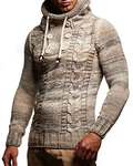 Leif Nelson Herren Strick-Pullover mit Kapuze Slim Fit LN20227 Beige (LN20227)