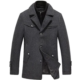 Herren Wollmantel Winter Lang Warm Mantal Winteljacke Freizeit Stehkragen