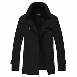 Herren Wollmantel Winter Lang Warm Mantal Winteljacke Freizeit Stehkragen