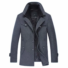 Herren Wollmantel Winter Lang Warm Mantal Winteljacke Freizeit Stehkragen