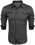 COOFANDY Herren Langarmhemd Slim Fit Freizeit Kentkragen Hemd Grau
