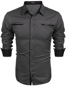 COOFANDY Herren Langarmhemd Slim Fit Freizeit Kentkragen Hemd Grau