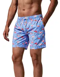Herren Badeshorts SCHNELLTROCKNEND Boardshorts Trainingshose mit Mesh-Futter und Verstellbarem Tunnelzug MEHRWEG Blau Flamingo M