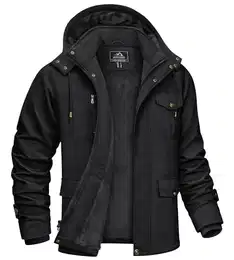 Herren Winterparka Warme Winterjacke mit Abnehmbare Kapuze Gefüttert Parka Jacke Winter Übergangsjacke mit Innenfleece Militär Jacke mit Stehkragen Schwarz M (Etikett: 3XL)