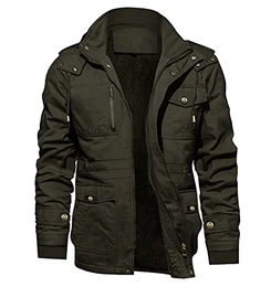 Herren Wintermantel Gefüttert Warm Parka mit Abtrennbar Kapuze Winter Windjacke Outdoor Jagd Mantel Winddicht Kapuzenjacke Männer Fleecejacke Dunkeloliv M (Etikett: 3XL)