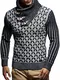 Leif Nelson Herren-Strickpullover Strick-Pulli mit Schalkragen Moderner Woll-Pullover LN5385 Schwarz Ecru Medium