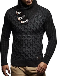 Herren-Strickpullover Strick-Pulli mit Schalkragen Moderner Woll-Pullover LN5385 Schwarz Anthrazit Medium