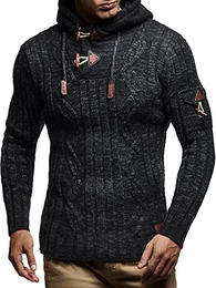 Herren Pullover mit Kapuze Slim Fit Longseleeve Schwarzer Männer Strickpullover - Sweatshirt - Winterpullover Kapuzenpullover - Hoodie Pulli Langarm LN5400 Schwarz-Anthrazit Medium
