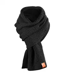 Rough Scarf - Schal, Strickschal, Langschal mit Echt-Leder Veredelung (/M13) (Schwarz)