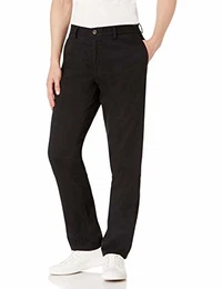 Herren Knitterarme Flatfront-Chinohose, Schmale Passform, Schwarz, 38W / 30L
