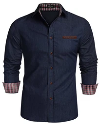 Jeanshemden Herren regular fit Denim Shirt Langarmhemd Cowboy-Style Freizeit Hemden , Farbe - Ultramarin , Gr. M