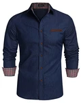 Coofandy Jeanshemd Herren Regular Fit Denim Cowboy-Style Freizeit Dunkelblau