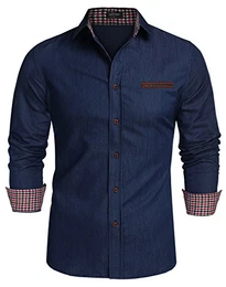 Jeanshemden Herren regular fit Denim Shirt Langarmhemd Cowboy-Style Freizeit Hemden , Farbe - Dunkelblau , Gr. M