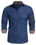 Coofandy Jeanshemd Herren Regular Fit Denim Cowboy-Style Freizeit Skyblue