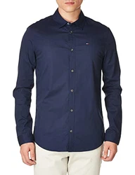 Tommy Jeans Herren Freizeithemd Original Stretch Regulär Slim Fit dunkelblau/rot/wei