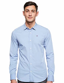 Tommy Jeans Herren Original Stretch Langarm Slim Fit Freizeithemd Blau/LAVENDER LUSTRE