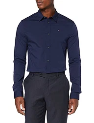 Tommy Jeans Herren Original Stretch Langarm Slim Fit Freizeithemd Blau