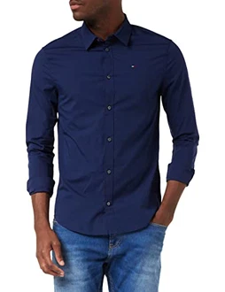 Tommy Jeans Herren Freizeithemd Original Stretch Regulär Slim Fit Blau/Black Iris